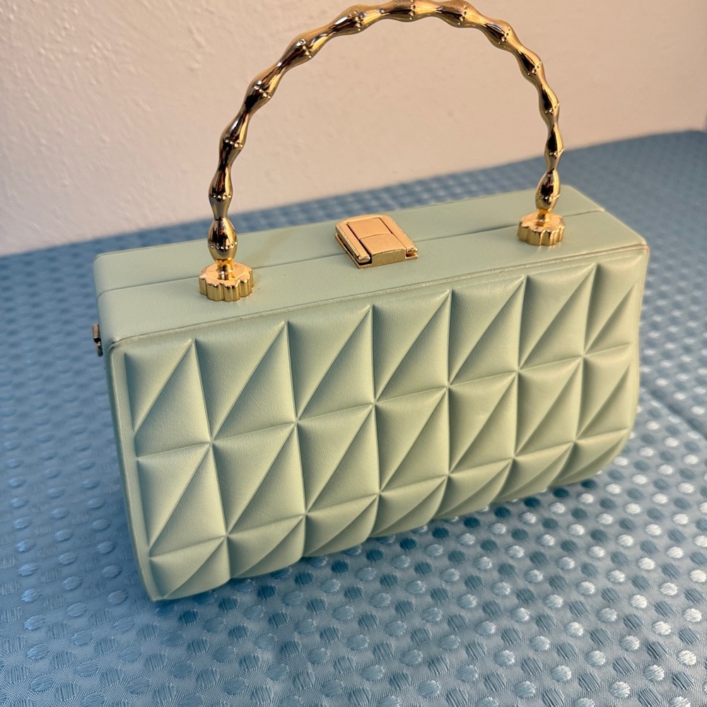 Vogue Pastel Green Clutch with Gold Accent